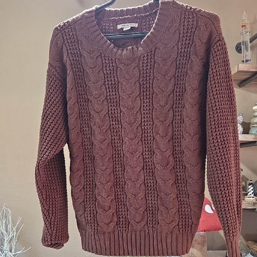AMERICAN EAGLE   Brown Cable Knit Sweater Unisex